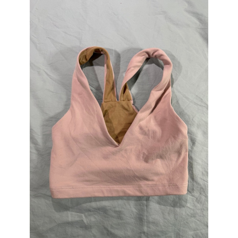 Pink V-Neck Racerback Sports Bra Bralette Medium Dusty Rose Yoga Top